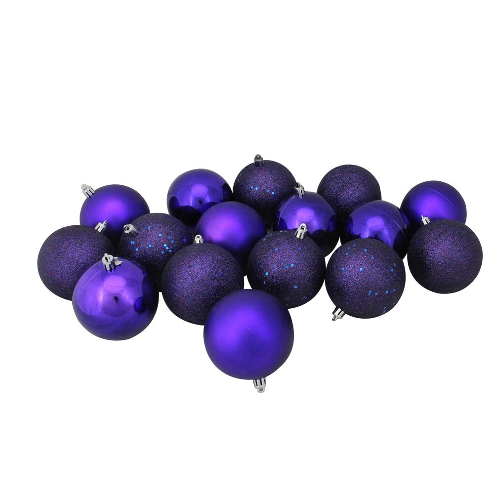 16ct Cobalt Blue Shatterproof 4-Finish Christmas Ball Ornaments 3" (75mm). Picture 1