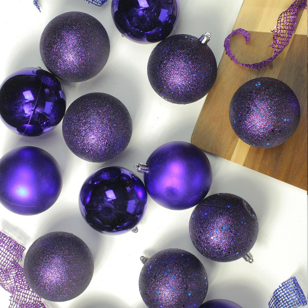 16ct Cobalt Blue Shatterproof 4-Finish Christmas Ball Ornaments 3" (75mm). Picture 2