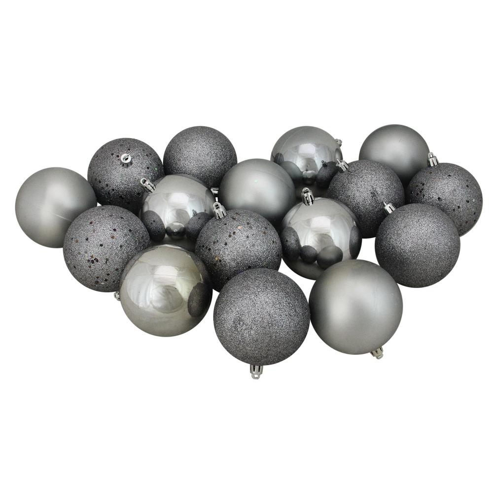 16ct Gray Shatterproof 4-Finish Christmas Ball Ornaments 3" (75mm). Picture 1