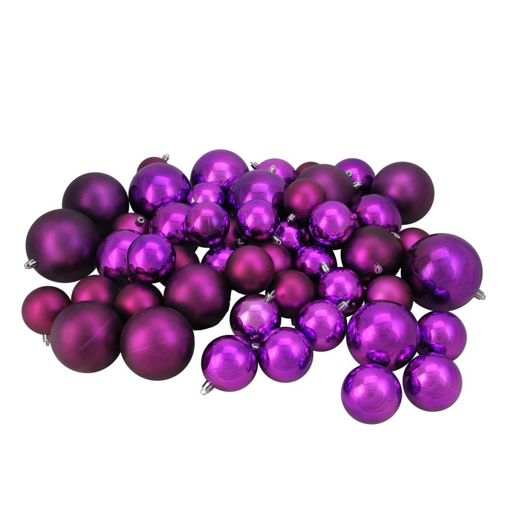 50ct Purple Shatterproof 2-Finish Christmas Ball Ornaments 4" (100mm). Picture 1