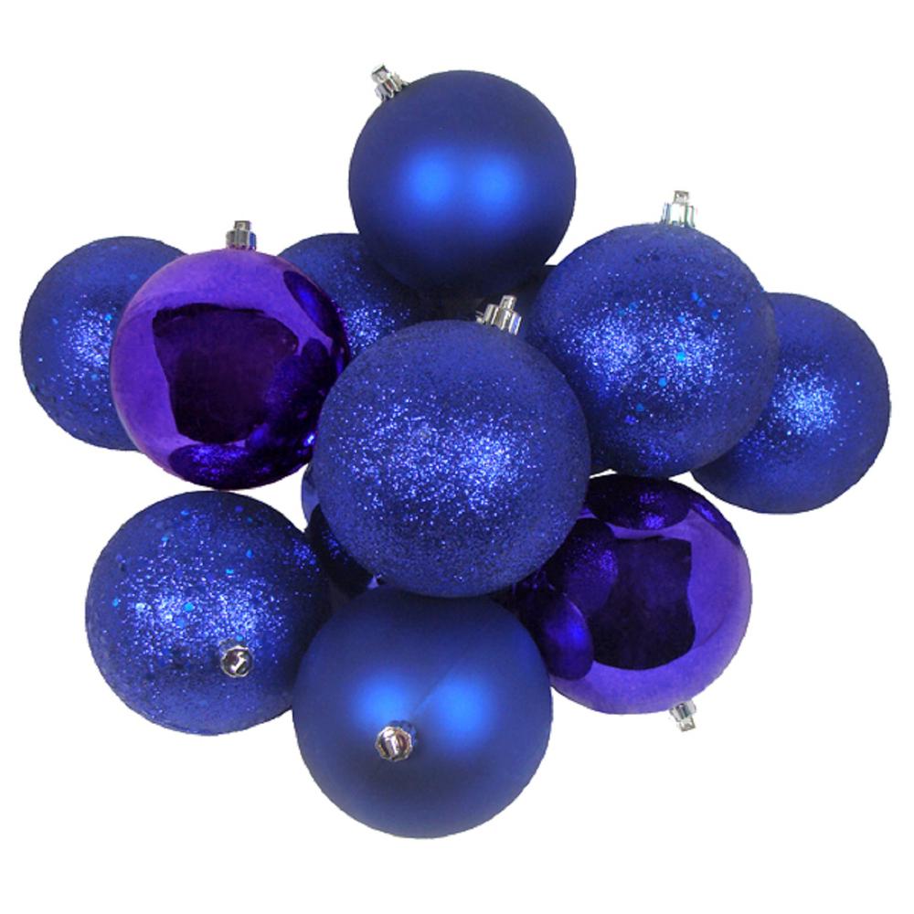 12ct Indigo Blue Shatterproof 4-Finish Christmas Ball Ornaments 4" (100mm). Picture 1