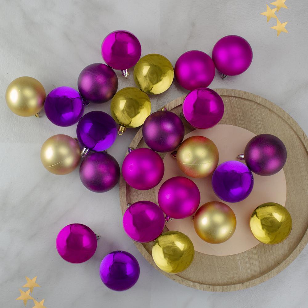 24ct Purple and Gold Shatterproof 2-Finish Christmas Ball Ornaments 2.5" (60mm). Picture 2