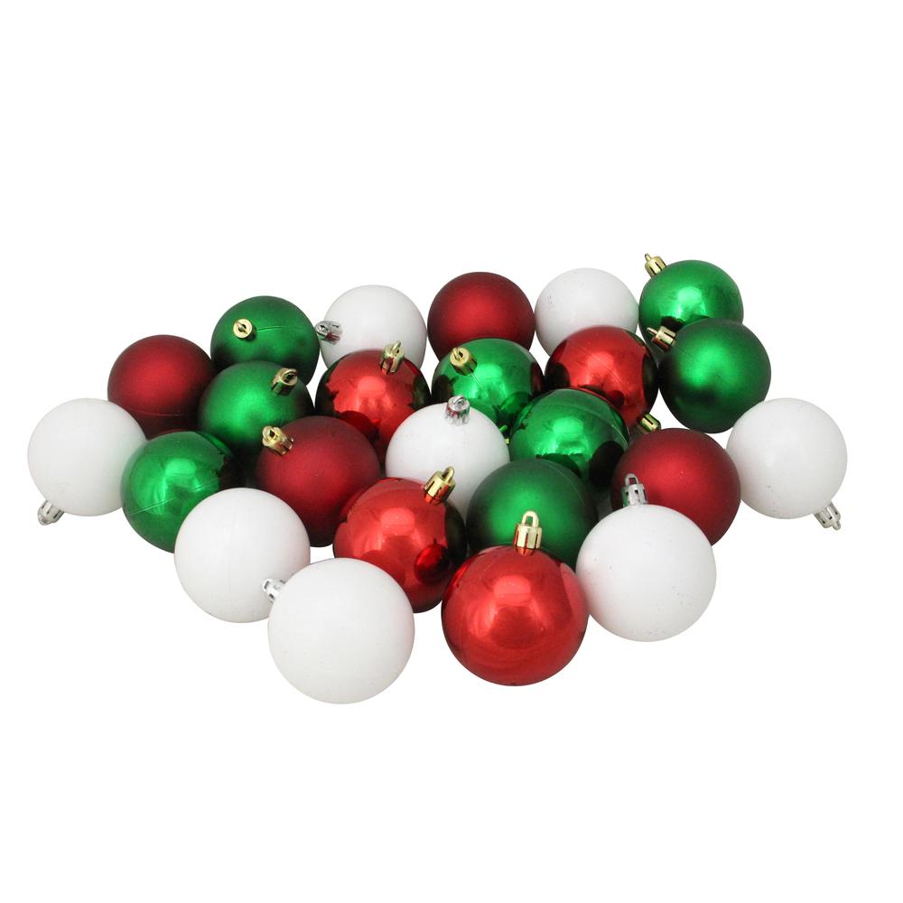 24ct Red Green and White 2-Finish Christmas Ball Ornaments 2.5" (60mm). Picture 1