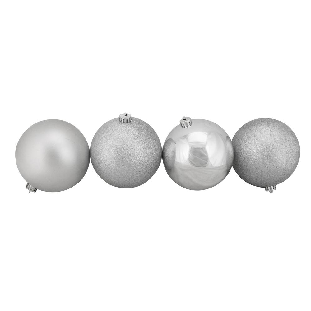 4ct Silver Splendor Shatterproof 4-Finish Christmas Ball Ornaments 6" (150mm). Picture 1