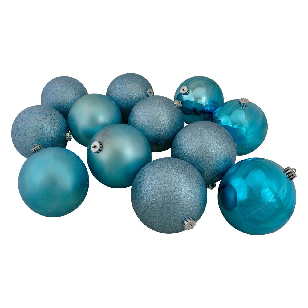 12ct Turquoise Blue Shatterproof 4-Finish Christmas Ball Ornaments 6" (150mm). Picture 1