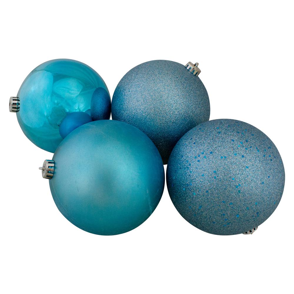 12ct Turquoise Blue Shatterproof 4-Finish Christmas Ball Ornaments 6" (150mm). Picture 2