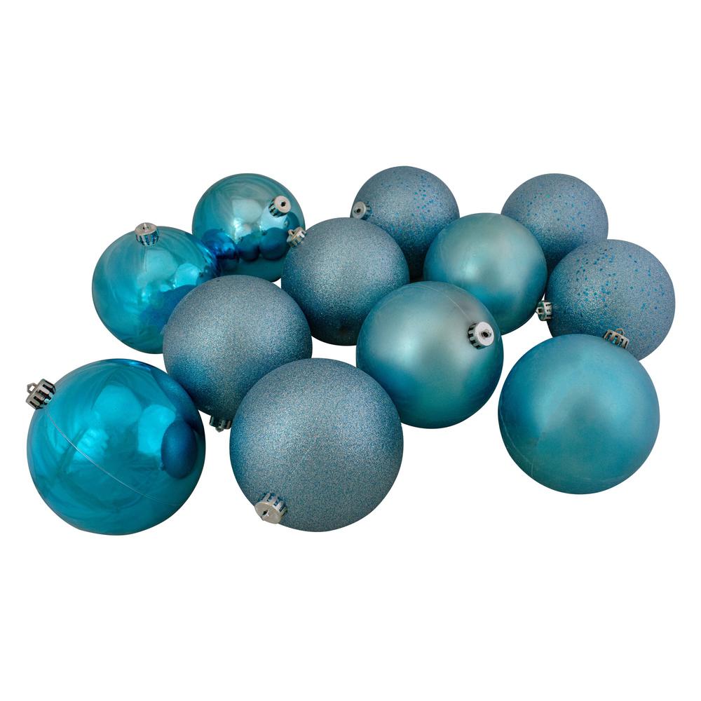 12ct Turquoise Blue Shatterproof 4-Finish Christmas Ball Ornaments 6" (150mm). Picture 3