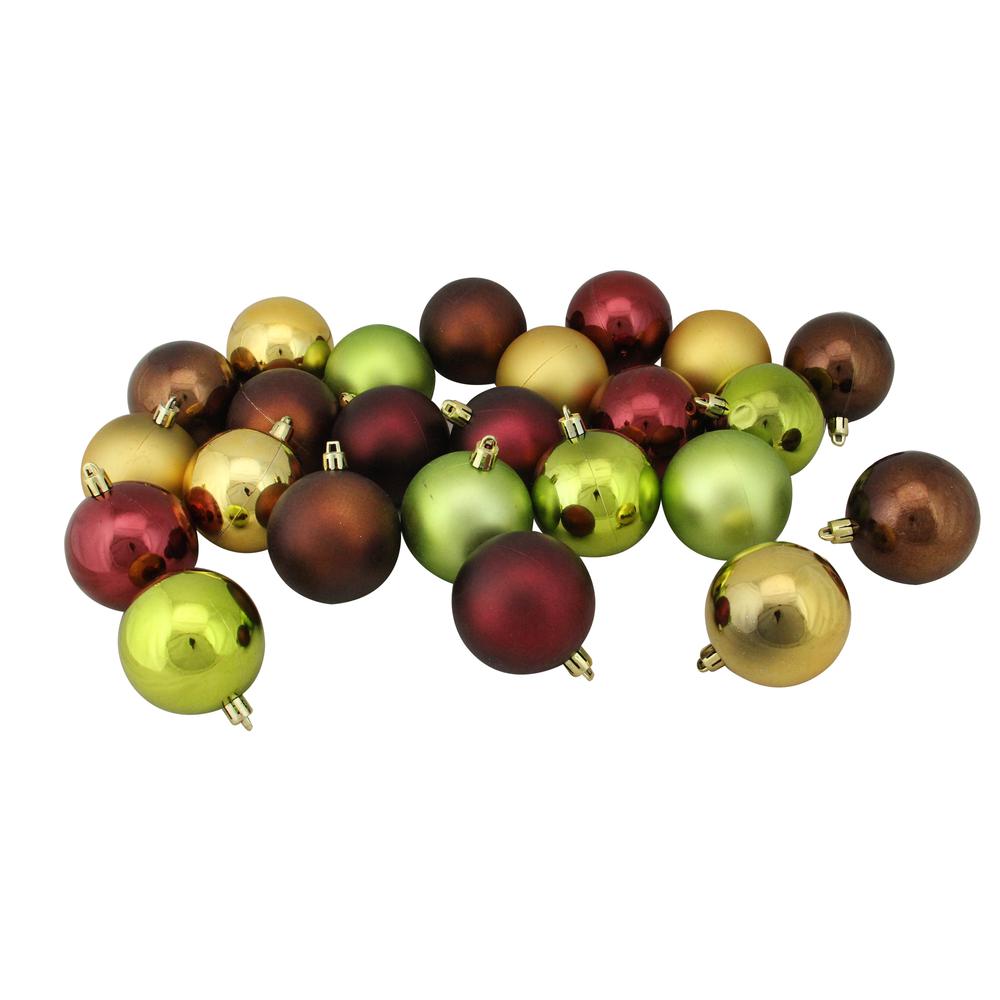 24ct Brown  Green  and Red Shatterproof 2-Finish Christmas Ball Ornaments 2.5" (60mm). Picture 1