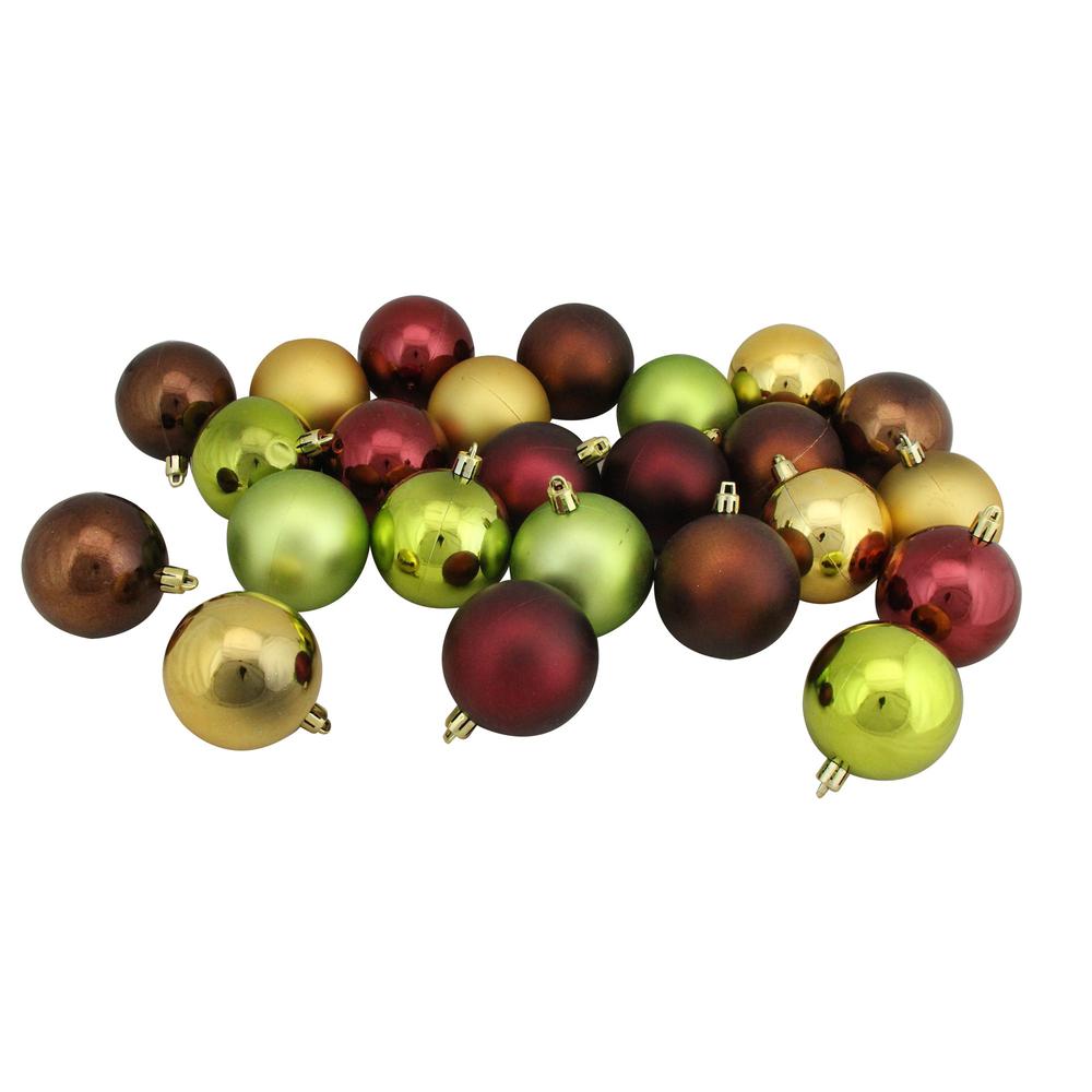 24ct Brown  Green  and Red Shatterproof 2-Finish Christmas Ball Ornaments 2.5" (60mm). Picture 2