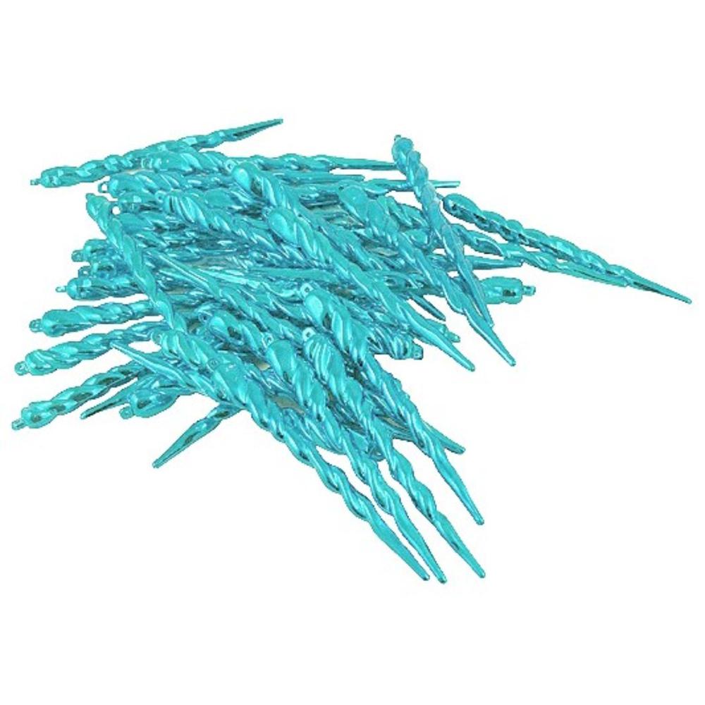 36ct Mermaid Blue Shatterproof Shiny Christmas Icicle Ornaments 5". Picture 2