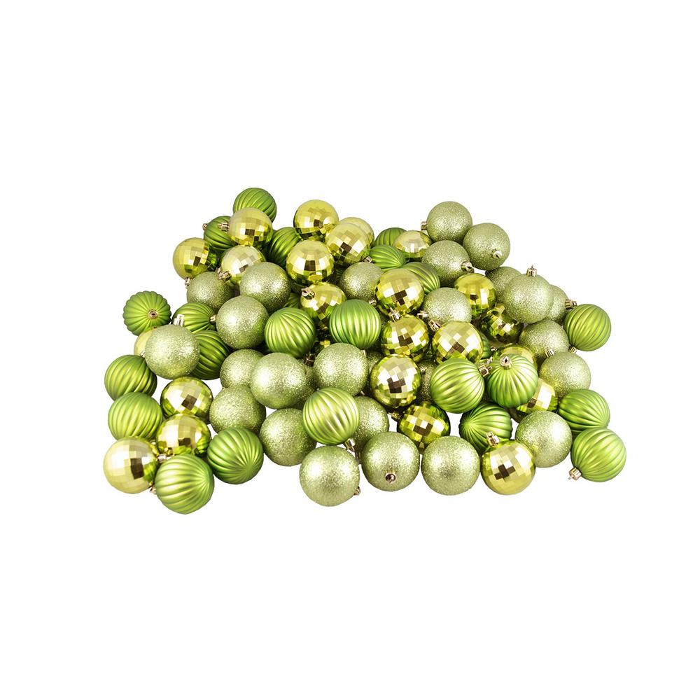 100ct Kiwi Green Shatterproof 3-Finish Christmas Ball Ornaments 2.5" (60mm). Picture 3