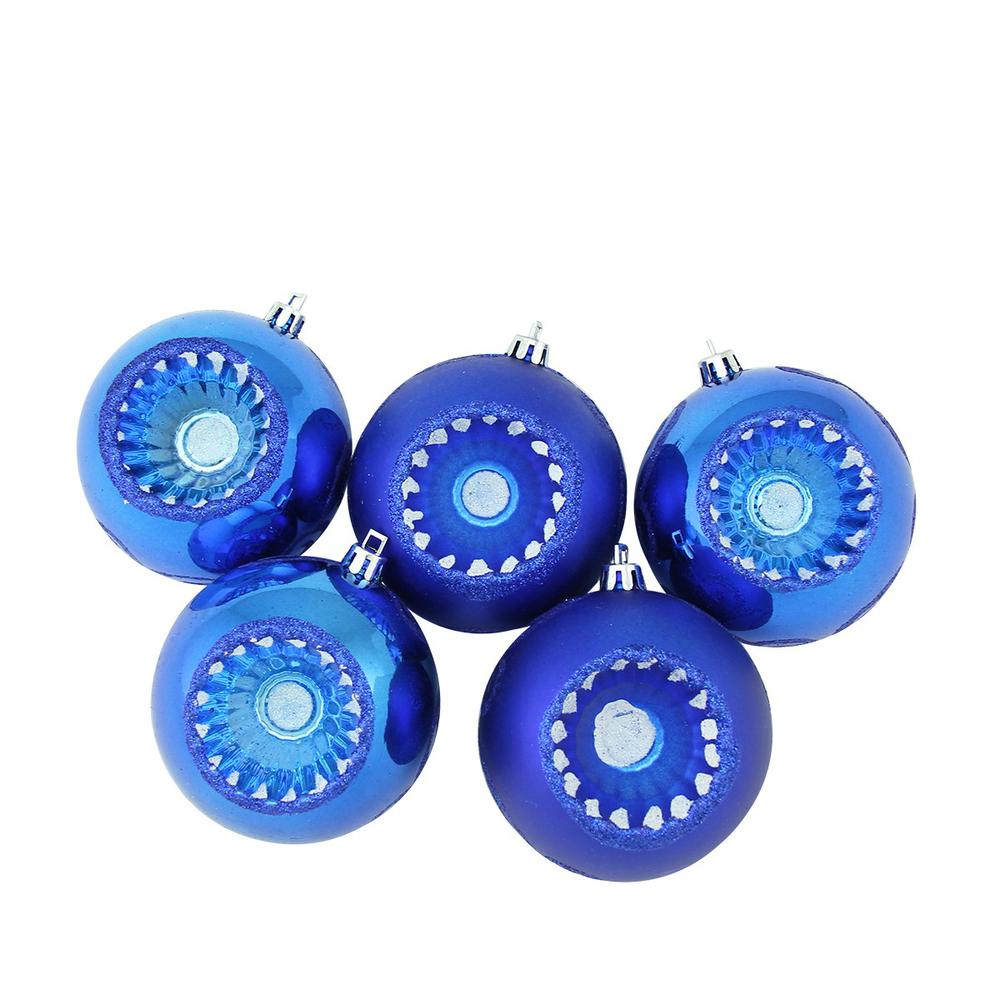 5ct Blue Retro Reflector Shatterproof 2-Finish Christmas Ball Ornaments 3.25" (80mm). Picture 2