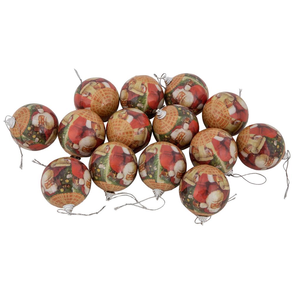 14-Piece Santa with List Decoupage Christmas Ball Ornament Set  2.25" (60mm). Picture 2