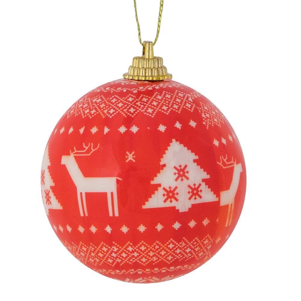 14-Piece Red and White Nordic Decoupage Christmas Ball Ornament Set 2.25" (60mm). Picture 3