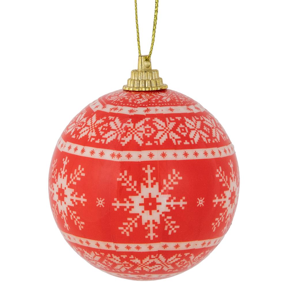 14-Piece Red and White Nordic Decoupage Christmas Ball Ornament Set 2.25" (60mm). Picture 4