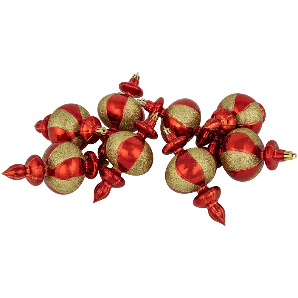 8ct Red and Gold Shatterproof Finial Christmas Ornaments  6". Picture 1