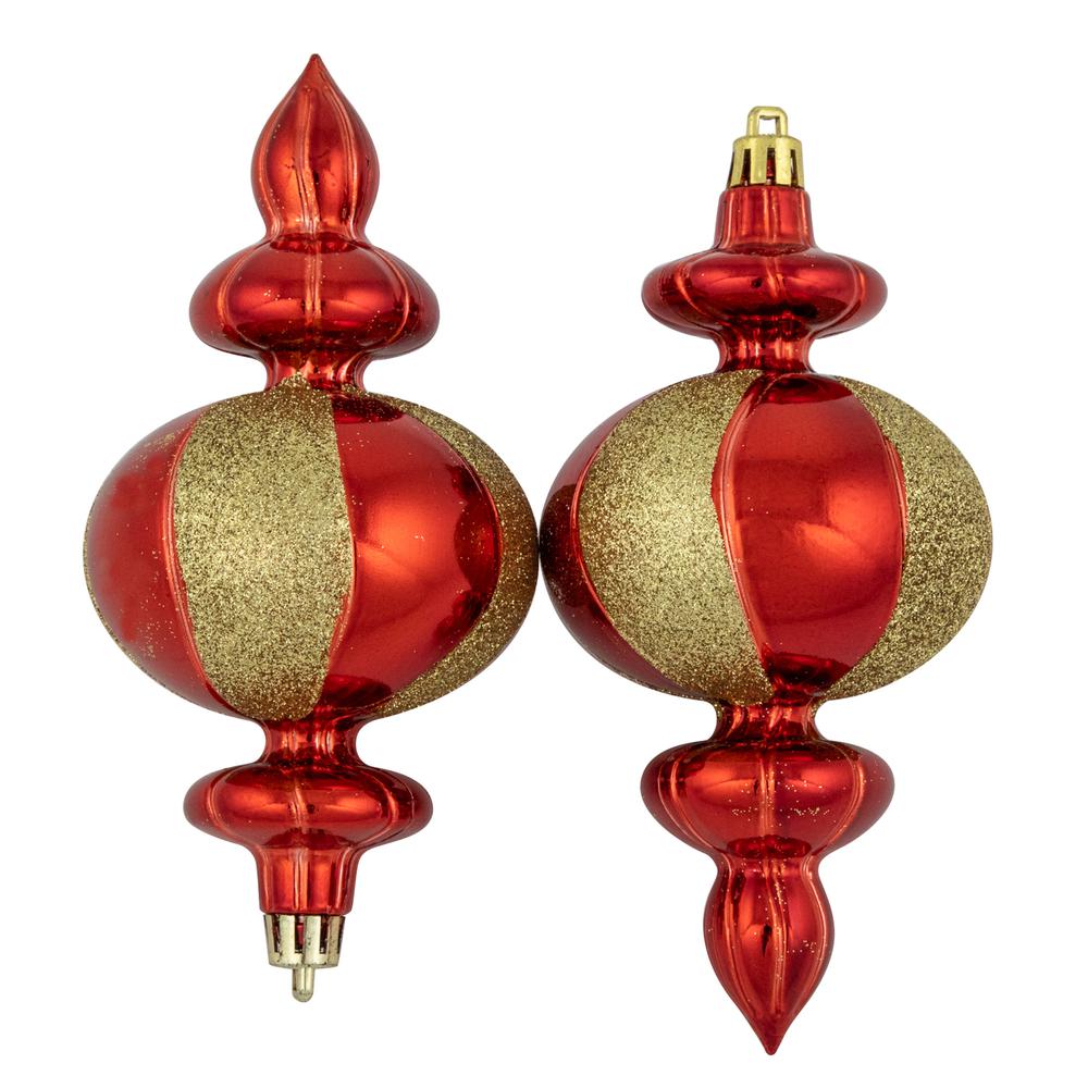 8ct Red and Gold Shatterproof Finial Christmas Ornaments  6". Picture 4