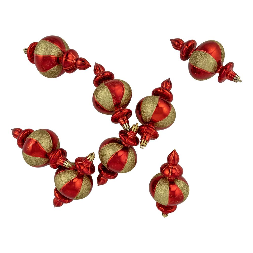 8ct Red and Gold Shatterproof Finial Christmas Ornaments  6". Picture 5