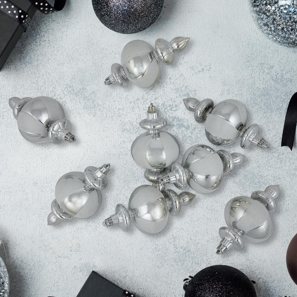 8-Count Silver and White Shatterproof Finial Christmas Ornaments  6". Picture 2