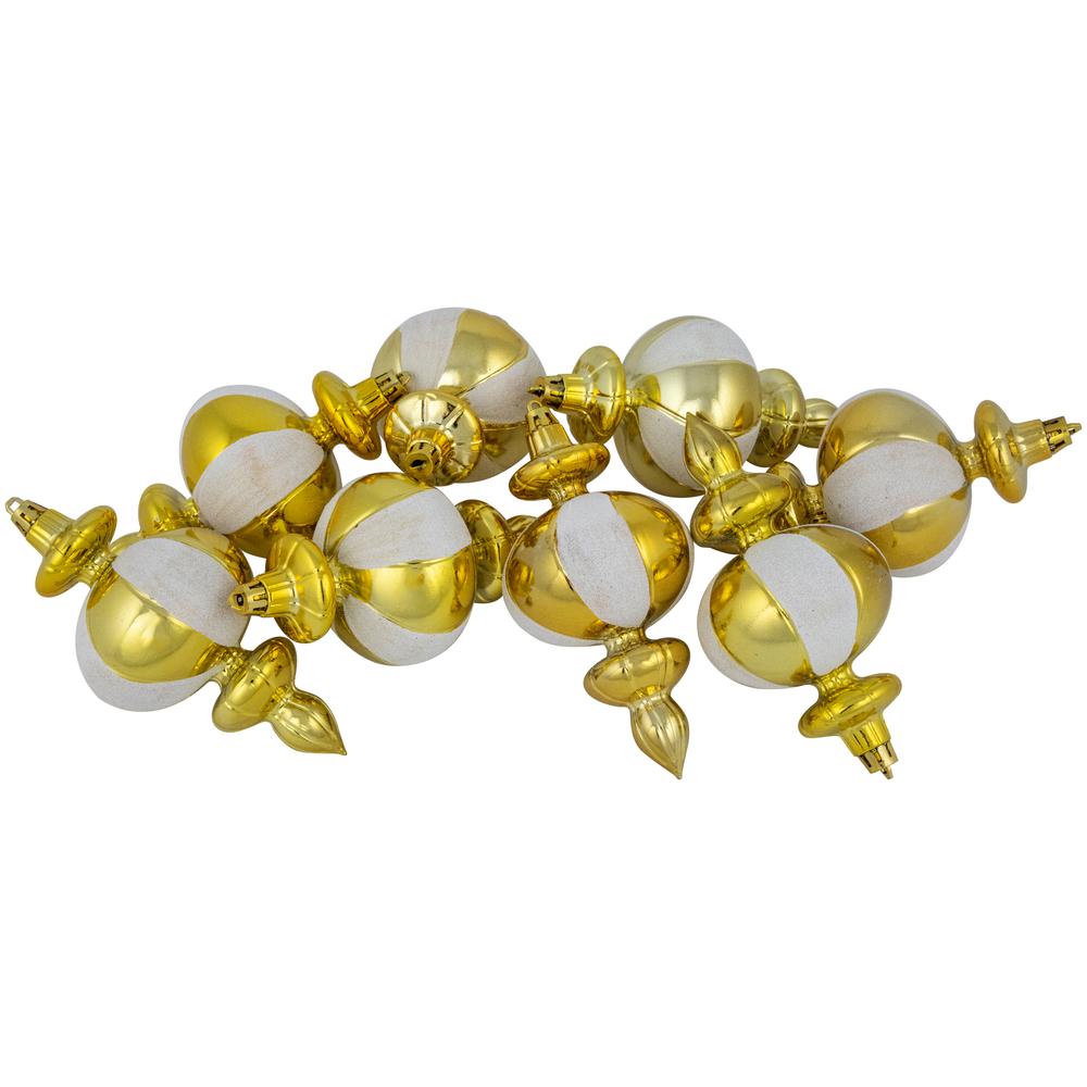 8ct Gold Shiny Finish Shatterproof Finial Christmas Ornaments  6". Picture 1