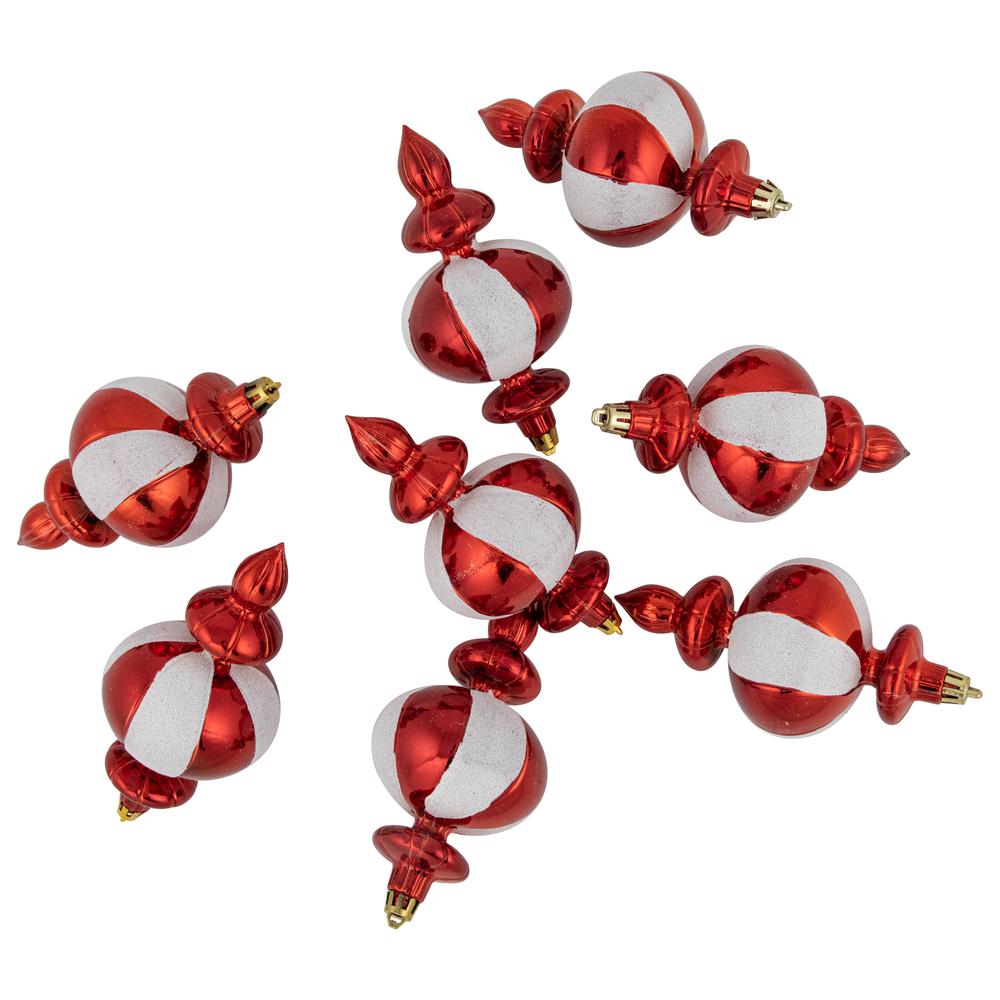 8-Count Red and White Shatterproof Finial Christmas Ornaments  6". Picture 5