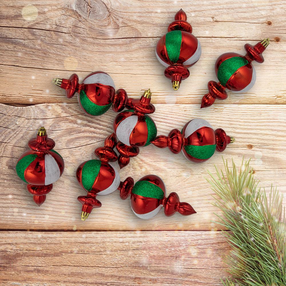 8ct Traditional Colors Shatterproof Finial Christmas Ornaments  6". Picture 2