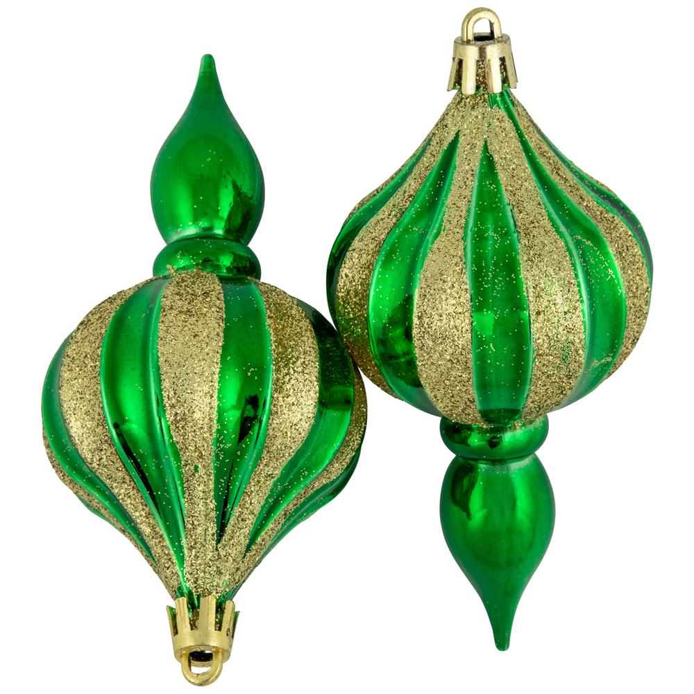 8ct Green Shatterproof Finial Christmas Ornaments  4.75". Picture 4