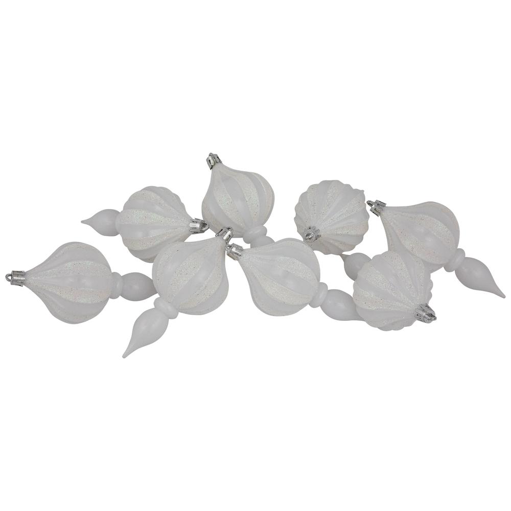 8ct White Shatterproof Finial Christmas Ornaments  4.75". Picture 1