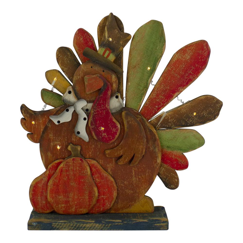 13" LED Lighted Turkey With a Pumpkin Fall Harvest Decoration. The main picture.