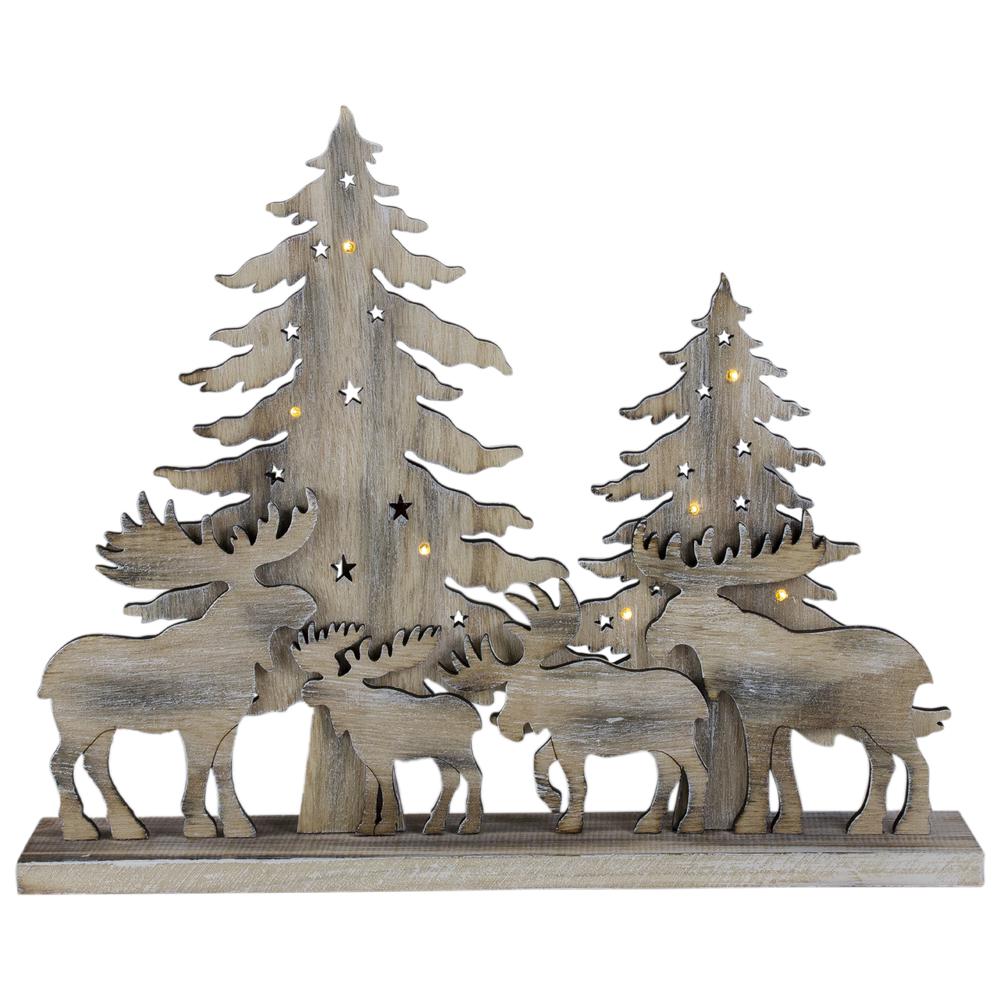 13.5" Rustic Moose with LED Lighted Christmas Trees Decoration. The main picture.
