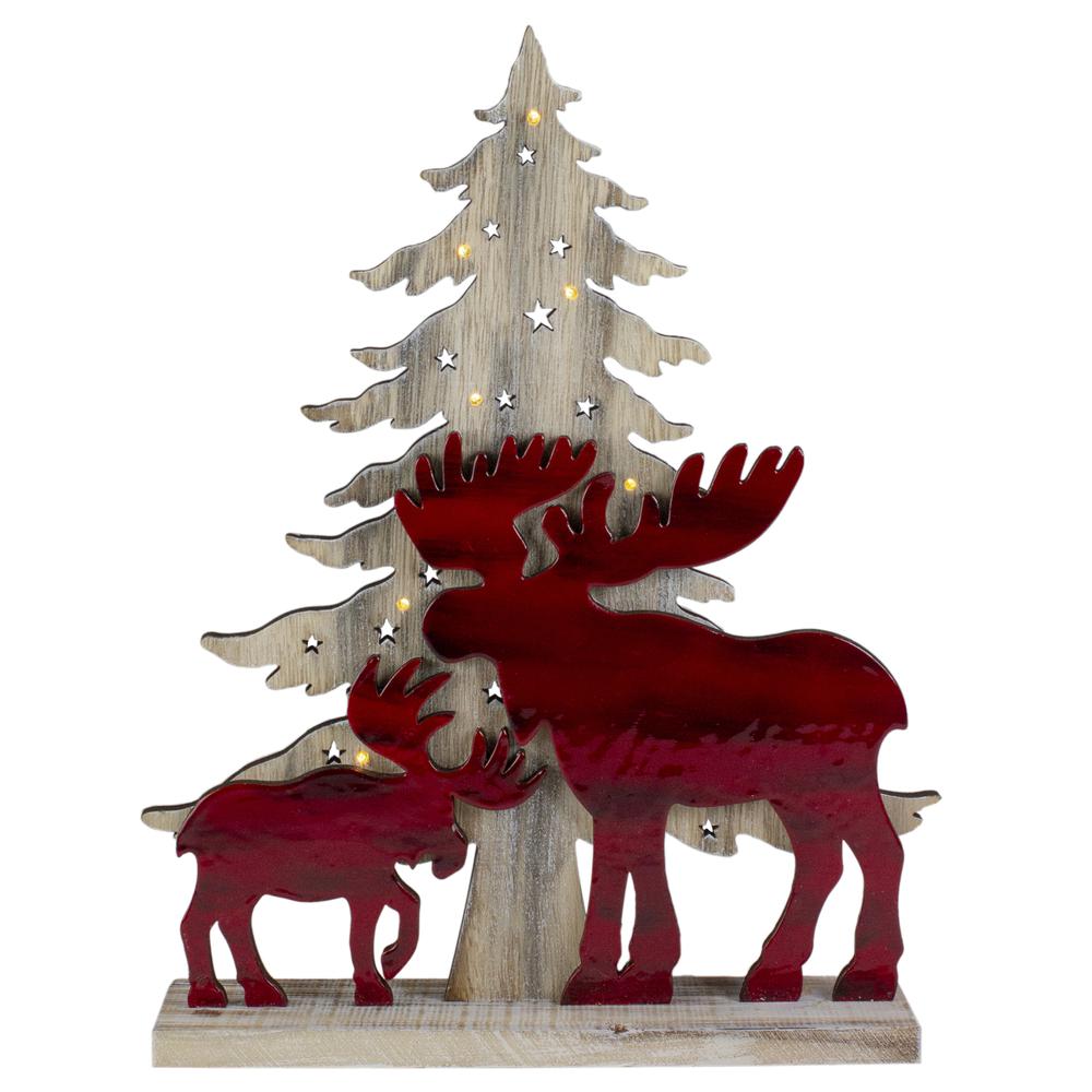 13.5" Red and Black Moose with LED Lighted Christmas Tree Decoration. Picture 1