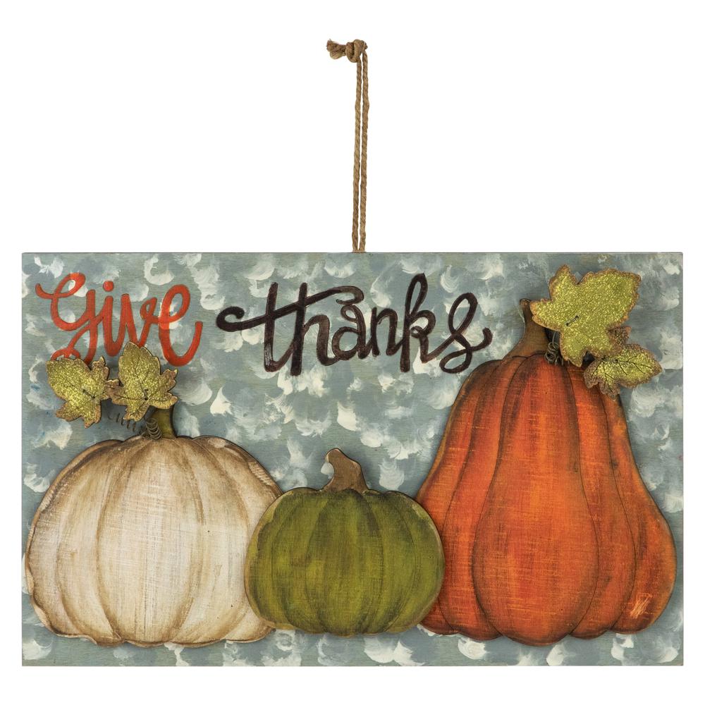 16.5" "Give Thanks" Fall Harvest Pumpkin Wall Sign. Picture 1