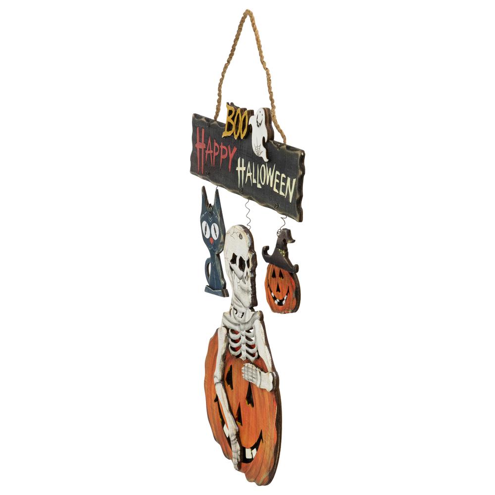 14.5" Skeleton with Jack-O-Lanterns and Black Cat "Happy Halloween" Wall Sign. Picture 4