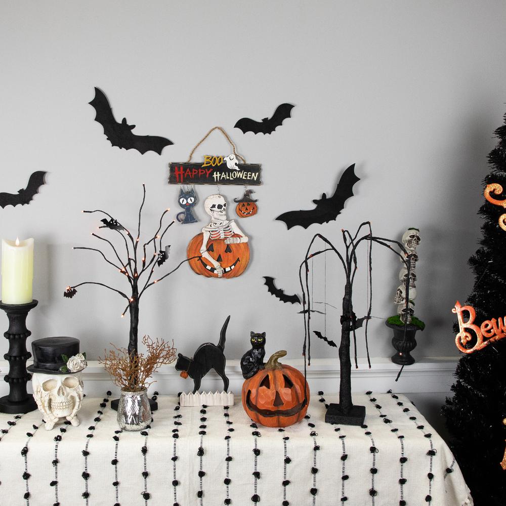 14.5" Skeleton with Jack-O-Lanterns and Black Cat "Happy Halloween" Wall Sign. Picture 5