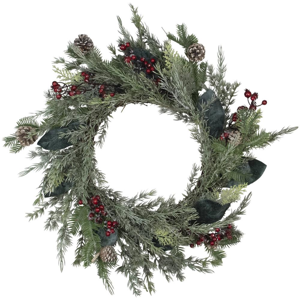 Mixed Foliage and Iced Berries Artificial Christmas Wreath  26-Inch  Unlit. Picture 1