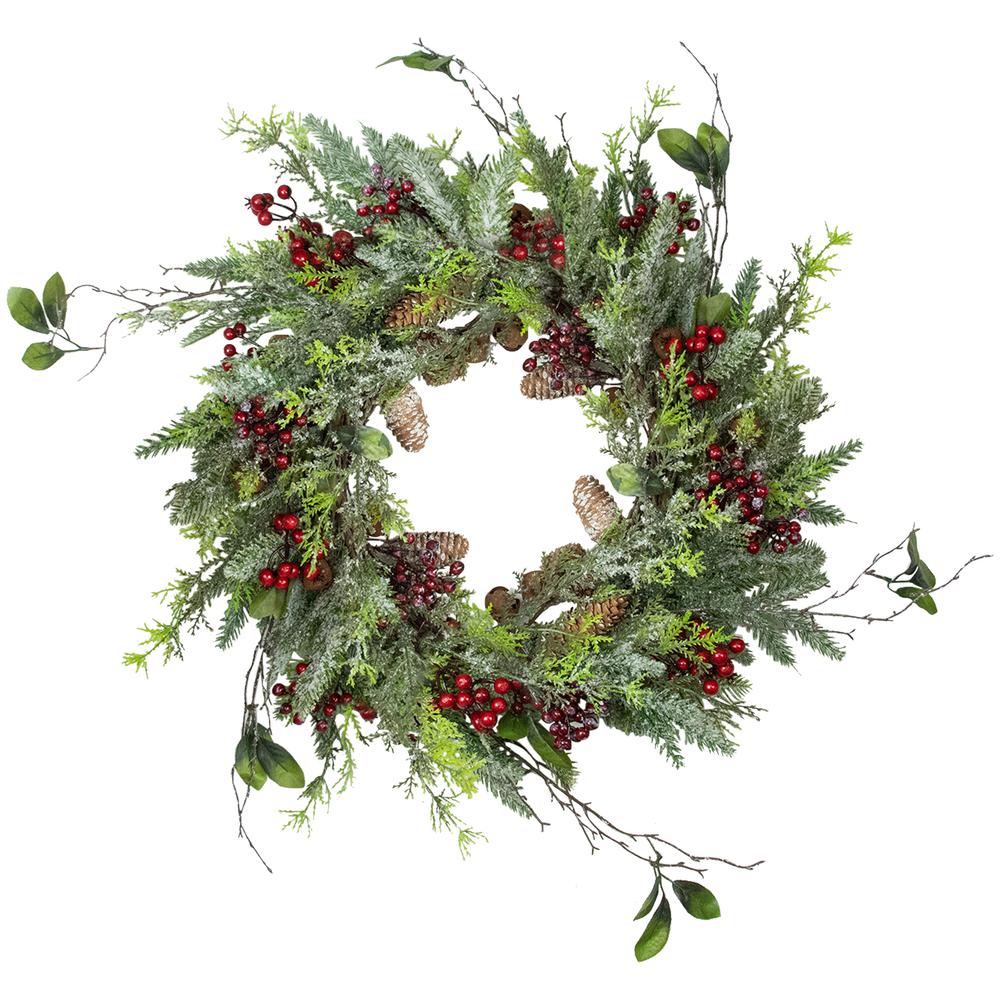 Frosted Pine and Berry Artificial Christmas Wreath  25-Inch  Unlit. Picture 1