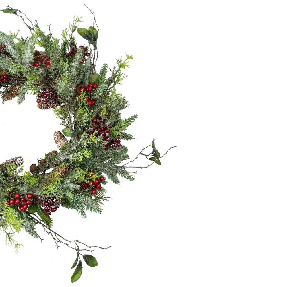 Frosted Pine and Berry Artificial Christmas Wreath  25-Inch  Unlit. Picture 3