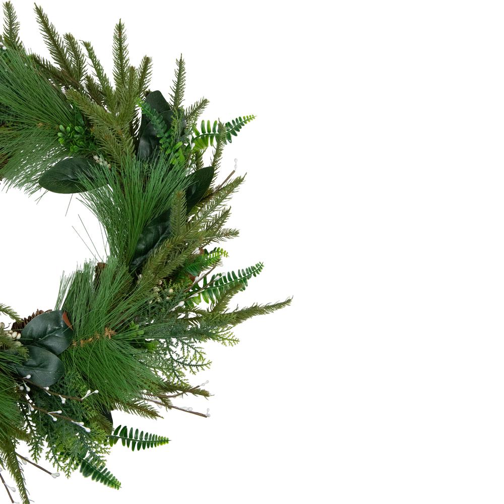 Long Needle Pine and Mixed Foliage Artificial Christmas Wreath  25-Inch  Unlit. Picture 2