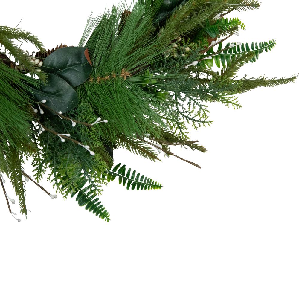 Long Needle Pine and Mixed Foliage Artificial Christmas Wreath  25-Inch  Unlit. Picture 3