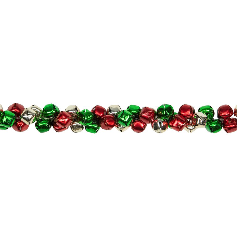 5' Red  Green and Gold Jingle Bell Christmas Garland. Picture 2