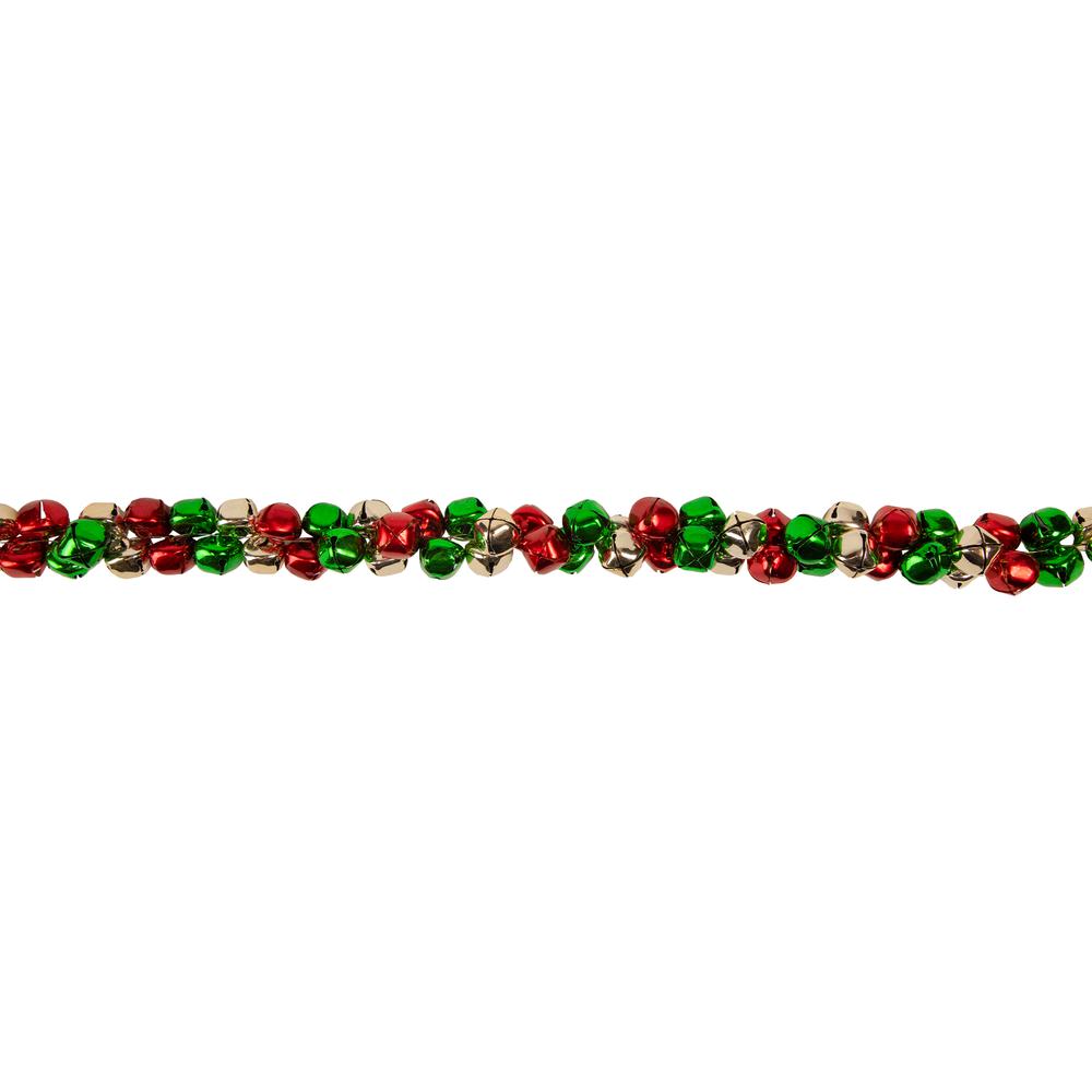 5' Red  Green and Gold Jingle Bell Christmas Garland. Picture 3