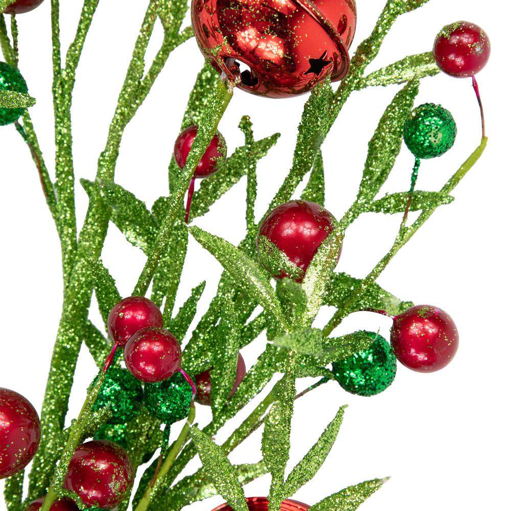 32" Green and Red Jingle Bells and Berry Artificial Glitter Christmas Spray. Picture 4