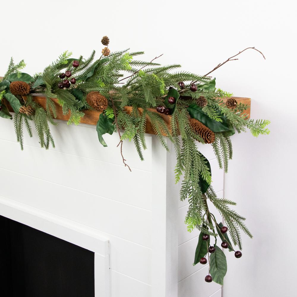 6' Mixed Foliage with Pine Cones and Berries Christmas Garland  Unlit. Picture 4