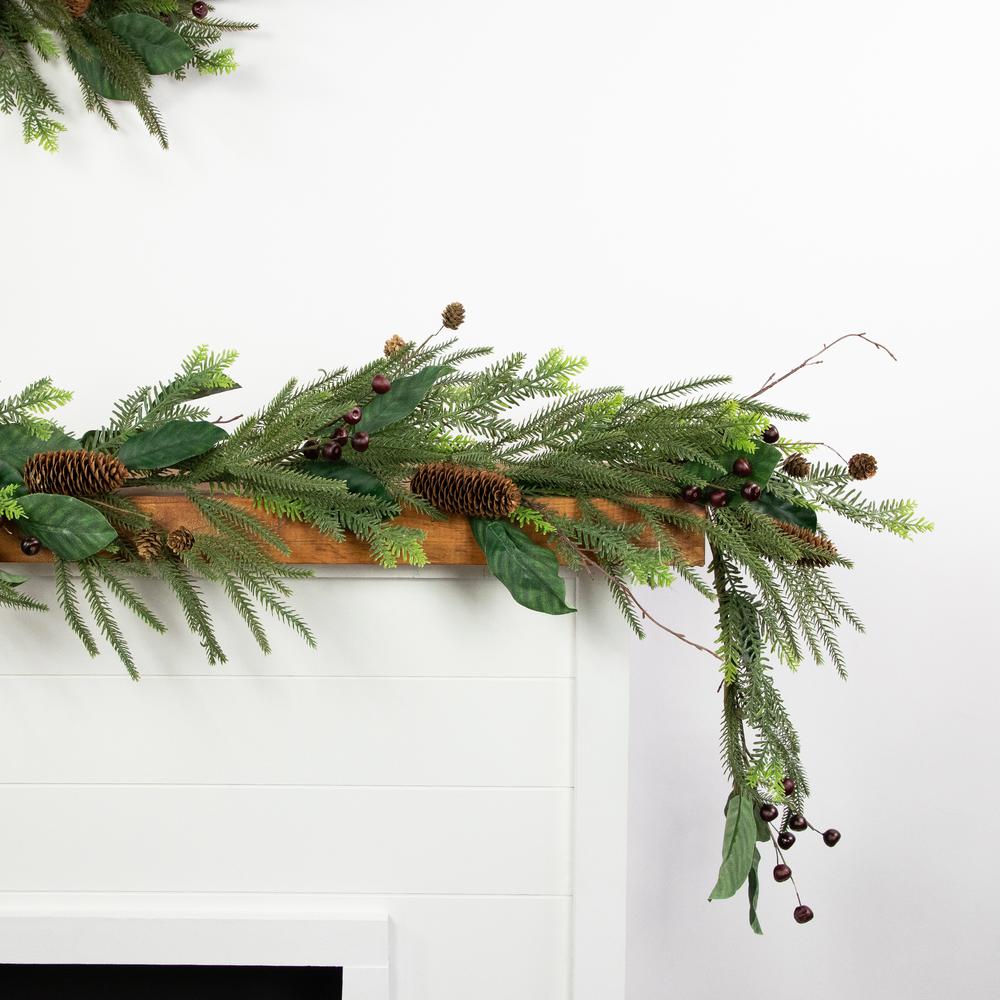 6' Mixed Foliage with Pine Cones and Berries Christmas Garland  Unlit. Picture 3