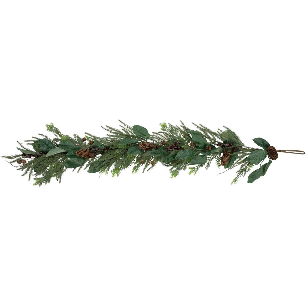 6' Mixed Foliage with Pine Cones and Berries Christmas Garland  Unlit. Picture 2