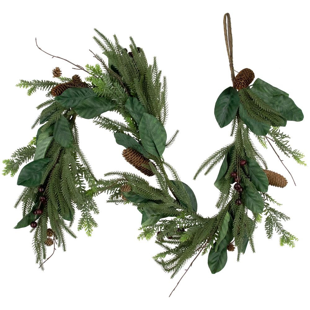 6' Mixed Foliage with Pine Cones and Berries Christmas Garland  Unlit. Picture 1