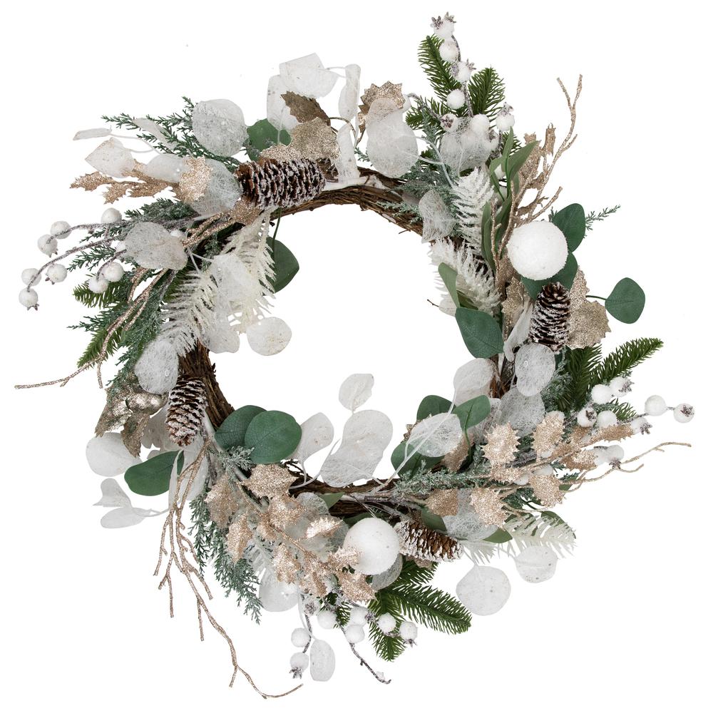 Sage Green and White Artificial Christmas Wreath  24-Inch  Unlit. Picture 1