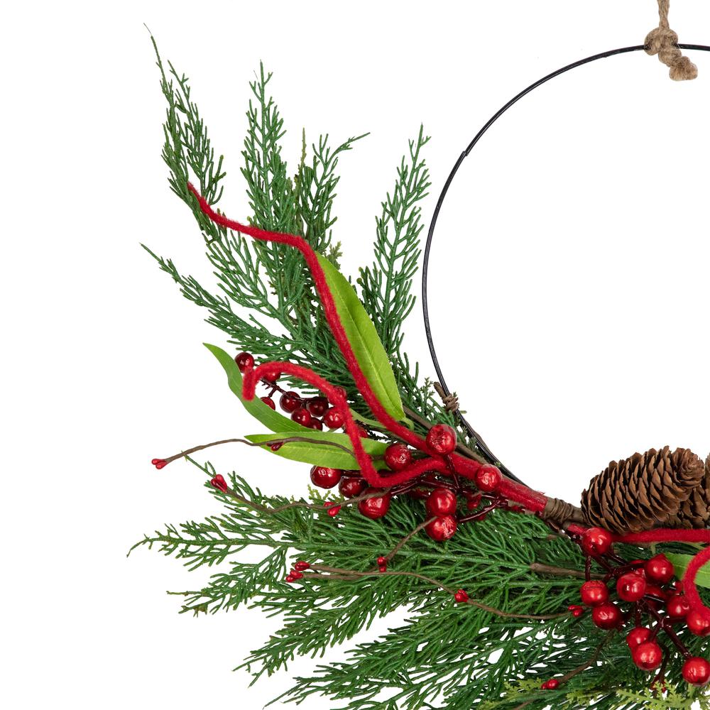 Mixed Greenery and Berry Artificial Asymmetrical Christmas Wreath 18-Inch Unlit. Picture 7