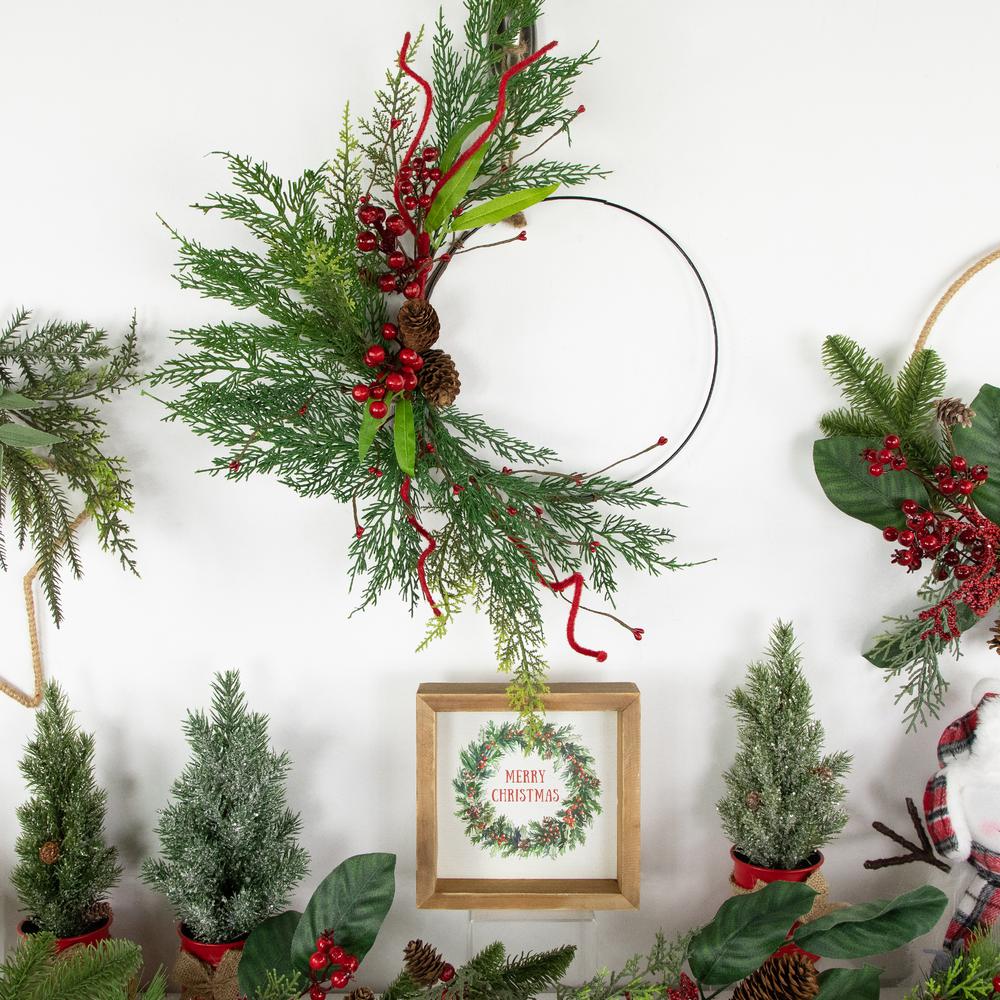 Mixed Greenery and Berry Artificial Asymmetrical Christmas Wreath 18-Inch Unlit. Picture 2
