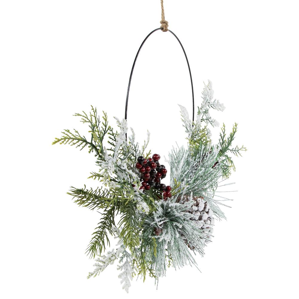 Frosted Mixed Foliage with Berries and Pinecone Christmas Wreath 16-Inch Unlit. Picture 4